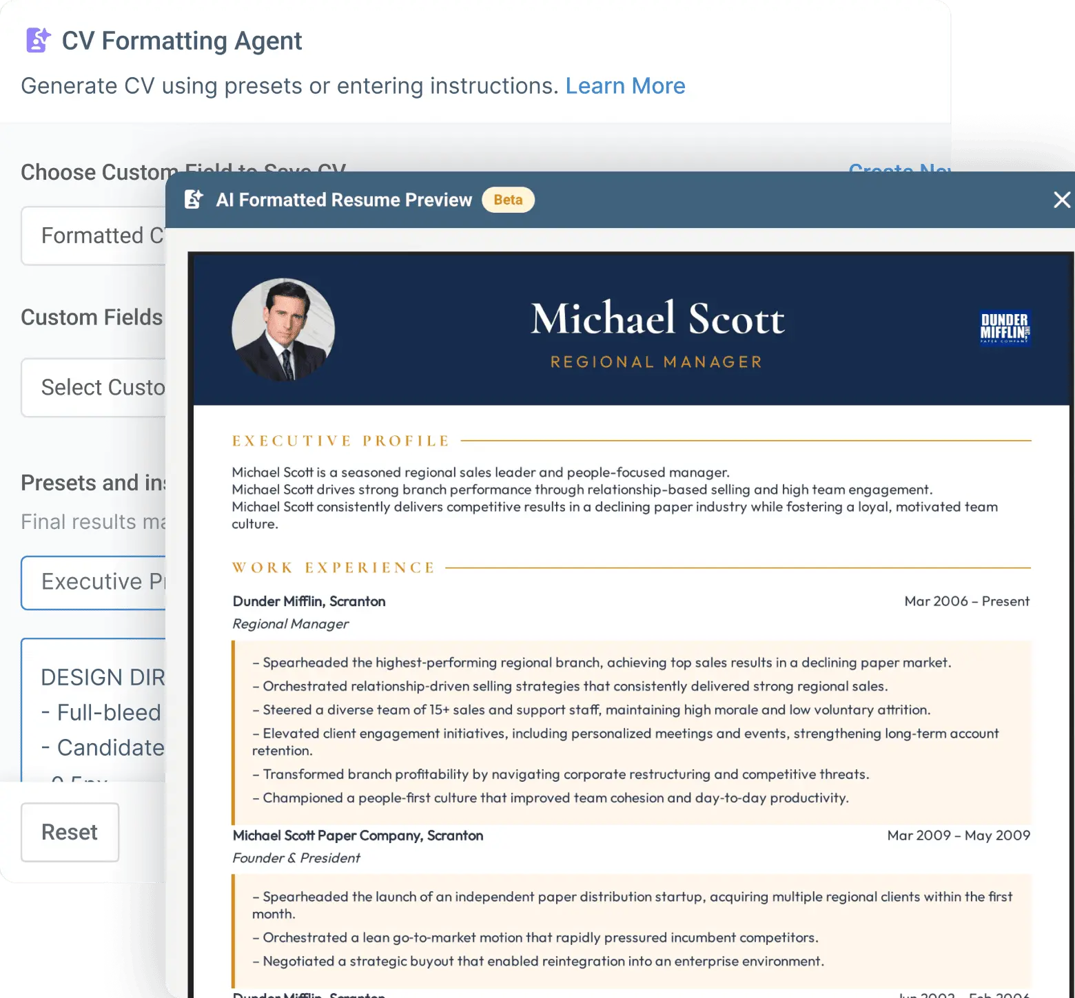 Resume formatting agent